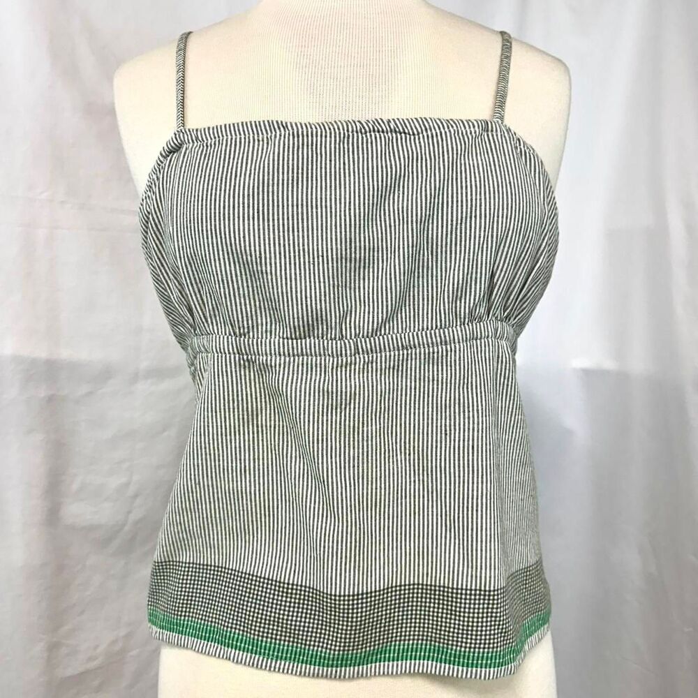 AMERICAN EAGLE 2000s Y2K Green White Striped Babydoll Tank Tie Back Women M Boho